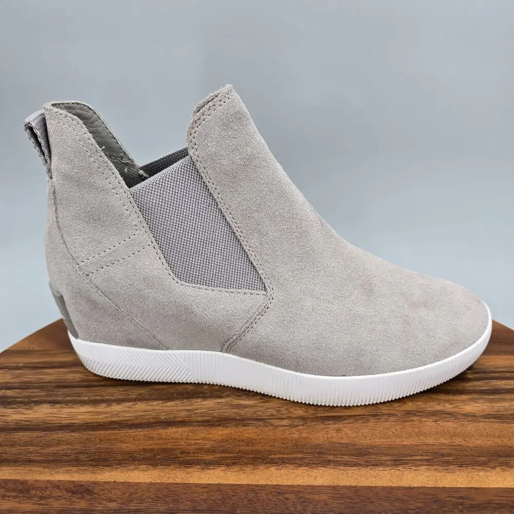 Sorel Out N About Boots Women 8.5 Gray Suede Slip On Wedge Chelsea Ankle Booties